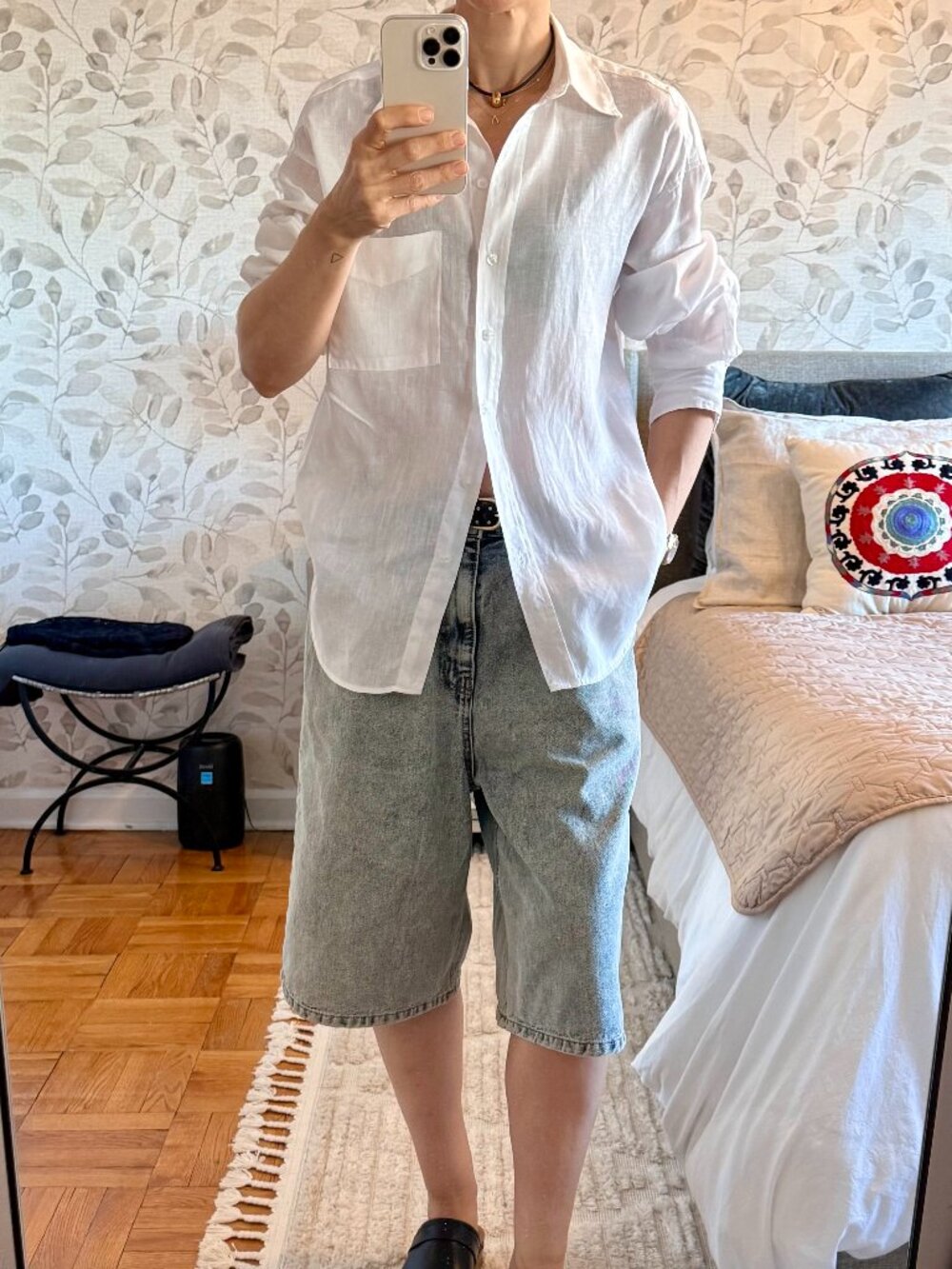 H&M OVERSIZED LINEN SHIRT IN WHITE SIZE XS